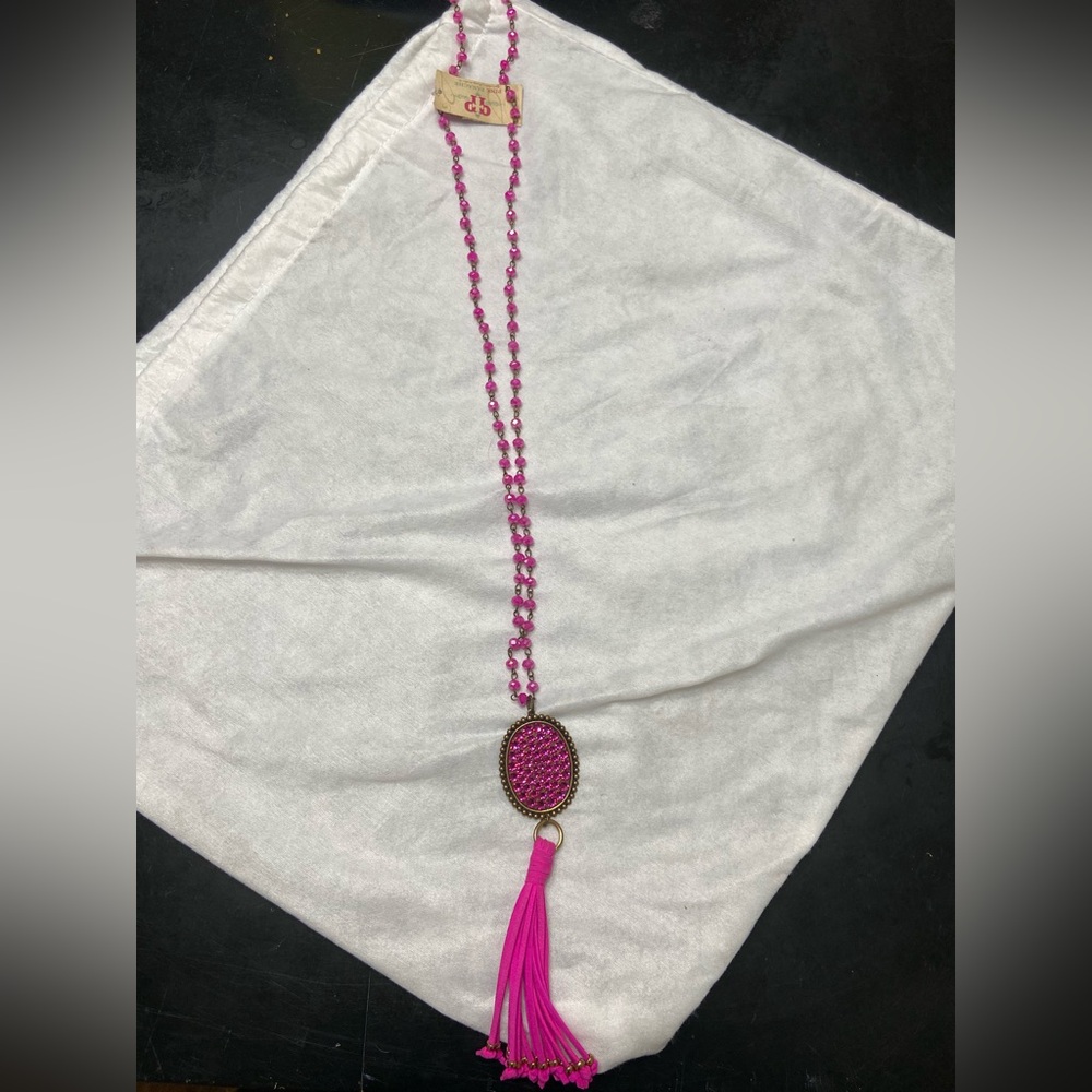 Pink panache Beaded Necklace with Tassel